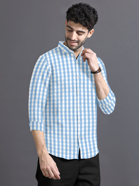 Sky Blue Precision Box Check Long Sleeve Shirt