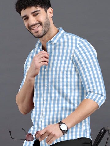 Sky Blue Precision Box Check Long Sleeve Shirt