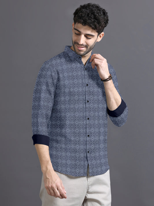 Contemporary Grid Printed Long Sleeve Shirt